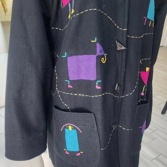 UNIQUE Vintage Women's Abstract ART Black Jacket | Size 2XL - Picture 9 of 13